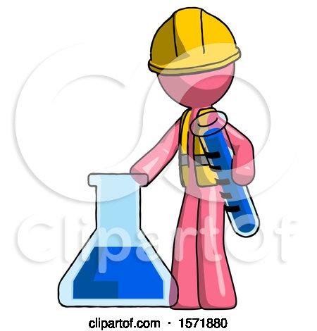 Pink Construction Worker Contractor Man Holding Test Tube Beside Beaker or Flask by Leo Blanchette