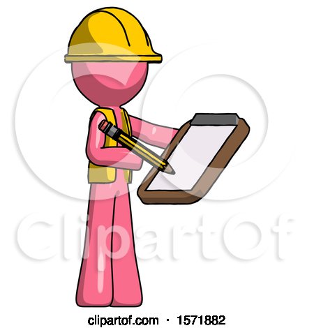 Pink Construction Worker Contractor Man Using Clipboard and Pencil by Leo Blanchette