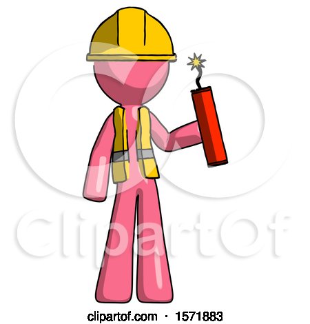 Pink Construction Worker Contractor Man Holding Dynamite with Fuse Lit by Leo Blanchette