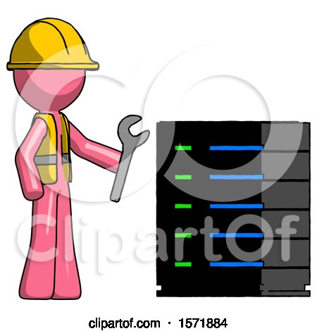 Pink Construction Worker Contractor Man Server Administrator Doing Repairs by Leo Blanchette