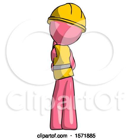 Pink Construction Worker Contractor Man Thinking, Wondering, or Pondering Rear View by Leo Blanchette
