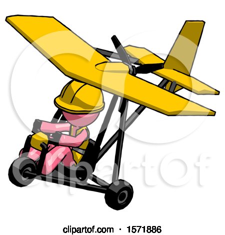 Pink Construction Worker Contractor Man in Ultralight Aircraft Top Side View by Leo Blanchette
