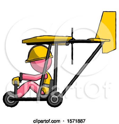 Pink Construction Worker Contractor Man in Ultralight Aircraft Side View by Leo Blanchette