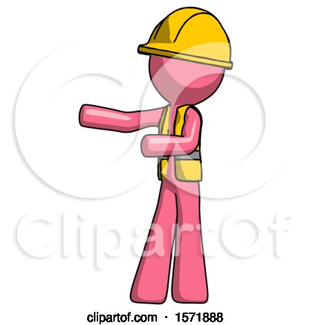Pink Construction Worker Contractor Man Presenting Something to His Right by Leo Blanchette