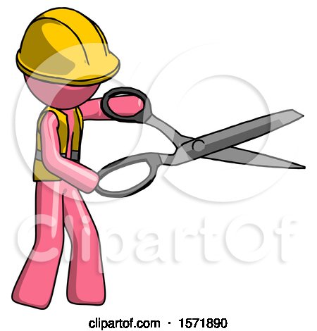 Pink Construction Worker Contractor Man Holding Giant Scissors Cutting out Something by Leo Blanchette