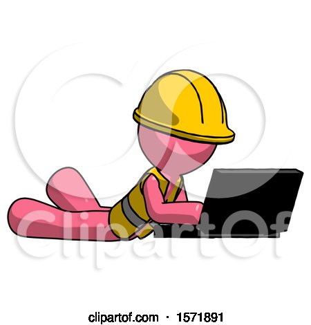 Pink Construction Worker Contractor Man Using Laptop Computer While Lying on Floor Side Angled View by Leo Blanchette