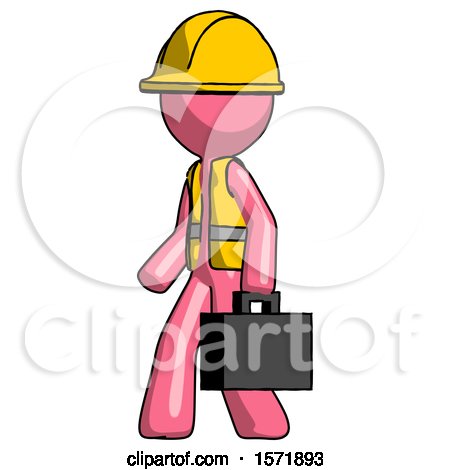 Pink Construction Worker Contractor Man Walking with Briefcase to the Left by Leo Blanchette