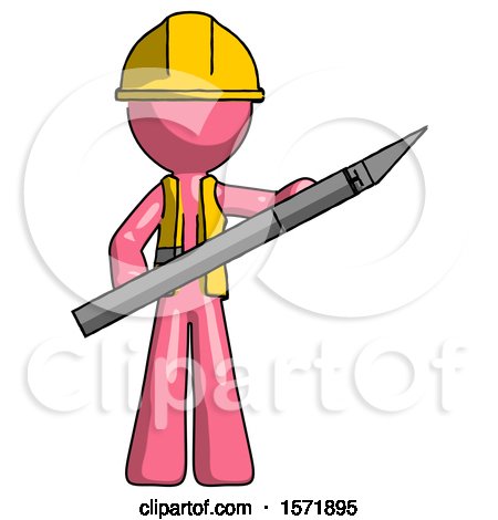Pink Construction Worker Contractor Man Holding Large Scalpel by Leo Blanchette