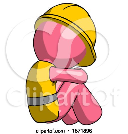 Pink Construction Worker Contractor Man Sitting with Head down Back View Facing Right by Leo Blanchette