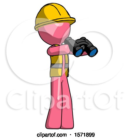 Pink Construction Worker Contractor Man Holding Binoculars Ready to Look Right by Leo Blanchette