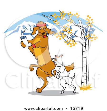 Two Dogs Walking Or Jogging Outdoors In The Fall Clipart Illustration by Andy Nortnik