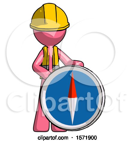 Pink Construction Worker Contractor Man Standing Beside Large Compass by Leo Blanchette