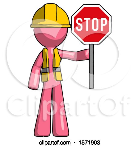 Pink Construction Worker Contractor Man Holding Stop Sign by Leo Blanchette