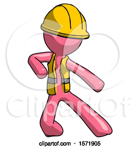 Pink Construction Worker Contractor Man Karate Defense Pose Right by Leo Blanchette