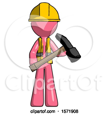 Pink Construction Worker Contractor Man Holding Hammer Ready to Work by Leo Blanchette