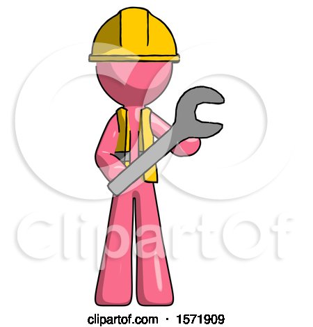 Pink Construction Worker Contractor Man Holding Large Wrench with Both Hands by Leo Blanchette