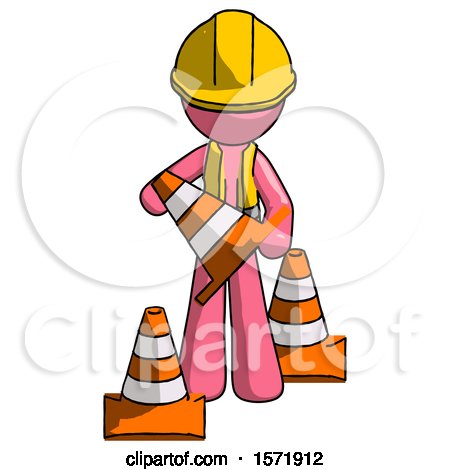 Pink Construction Worker Contractor Man Holding a Traffic Cone by Leo Blanchette