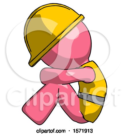 Pink Construction Worker Contractor Man Sitting with Head down Facing Sideways Left by Leo Blanchette