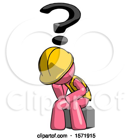 Pink Construction Worker Contractor Man Thinker Question Mark Concept by Leo Blanchette