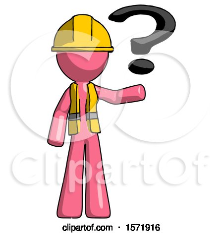 Pink Construction Worker Contractor Man Holding Question Mark to Right by Leo Blanchette