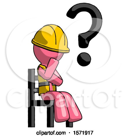 Pink Construction Worker Contractor Man Question Mark Concept, Sitting on Chair Thinking by Leo Blanchette