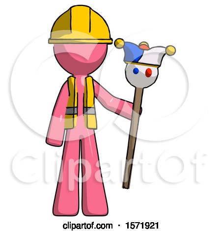 Pink Construction Worker Contractor Man Holding Jester Staff by Leo Blanchette