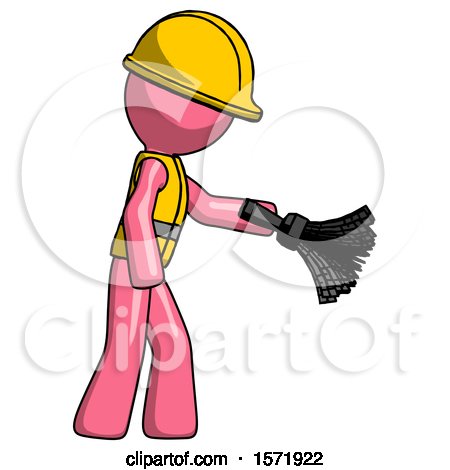 Pink Construction Worker Contractor Man Dusting with Feather Duster Downwards by Leo Blanchette