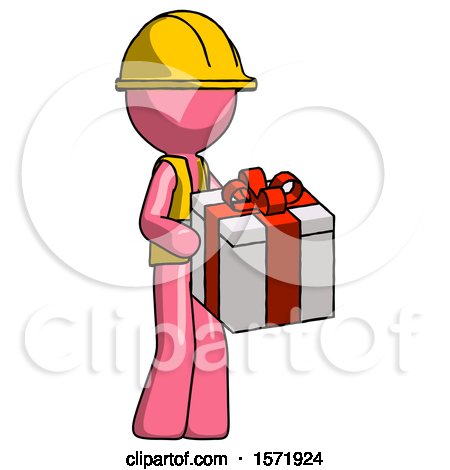 Pink Construction Worker Contractor Man Giving a Present by Leo Blanchette