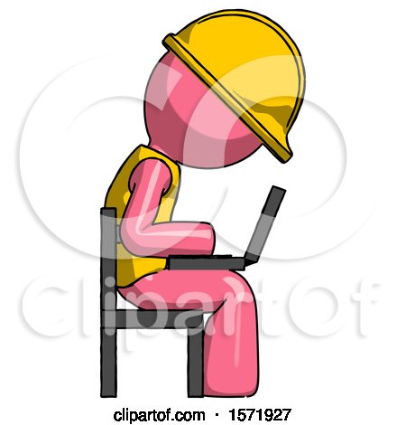 Pink Construction Worker Contractor Man Using Laptop Computer While Sitting in Chair View from Side by Leo Blanchette