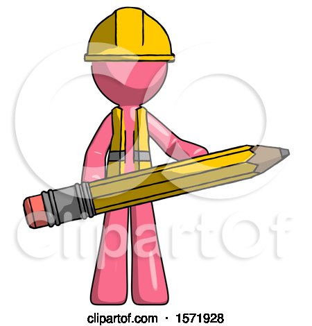 Pink Construction Worker Contractor Man Writer or Blogger Holding Large Pencil by Leo Blanchette