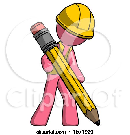 Pink Construction Worker Contractor Man Writing with Large Pencil by Leo Blanchette