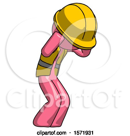 Pink Construction Worker Contractor Man with Headache or Covering Ears Turned to His Right by Leo Blanchette