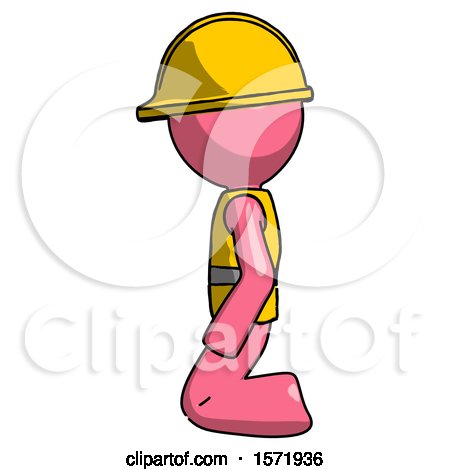 Pink Construction Worker Contractor Man Kneeling Left by Leo Blanchette