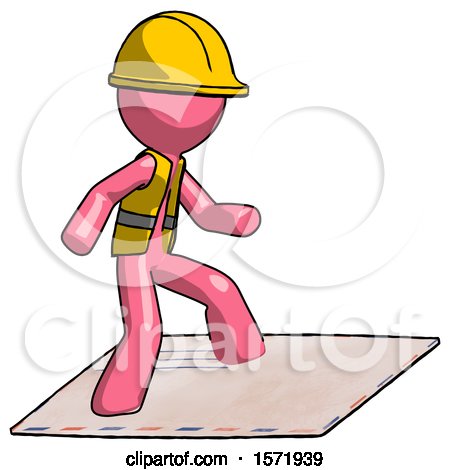 Pink Construction Worker Contractor Man on Postage Envelope Surfing by Leo Blanchette