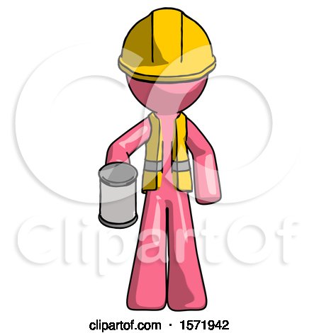 Pink Construction Worker Contractor Man Begger Holding Can Begging or Asking for Charity by Leo Blanchette