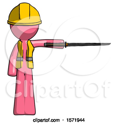 Pink Construction Worker Contractor Man Standing with Ninja Sword Katana Pointing Right by Leo Blanchette