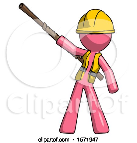 Pink Construction Worker Contractor Man Bo Staff Pointing up Pose by Leo Blanchette
