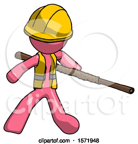 Pink Construction Worker Contractor Man Bo Staff Action Hero Kung Fu Pose by Leo Blanchette