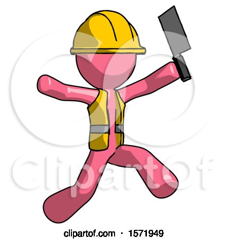 Pink Construction Worker Contractor Man Psycho Running with Meat Cleaver by Leo Blanchette
