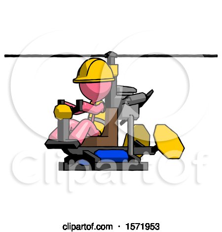 Pink Construction Worker Contractor Man Flying in Gyrocopter Front Side Angle View by Leo Blanchette