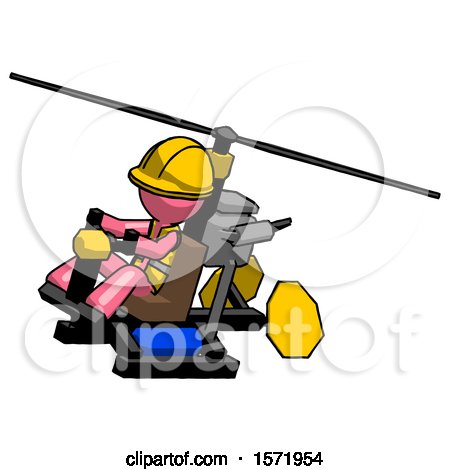 Pink Construction Worker Contractor Man Flying in Gyrocopter Front Side Angle Top View by Leo Blanchette
