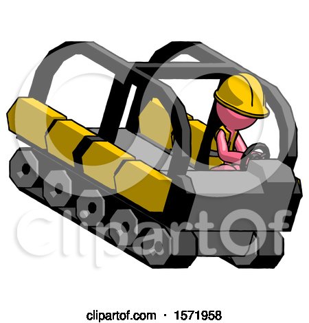 Pink Construction Worker Contractor Man Driving Amphibious Tracked Vehicle Top Angle View by Leo Blanchette