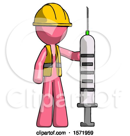 Pink Construction Worker Contractor Man Holding Large Syringe by Leo Blanchette