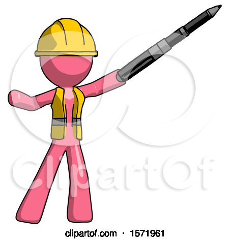 Pink Construction Worker Contractor Man Demonstrating That Indeed the Pen Is Mightier by Leo Blanchette