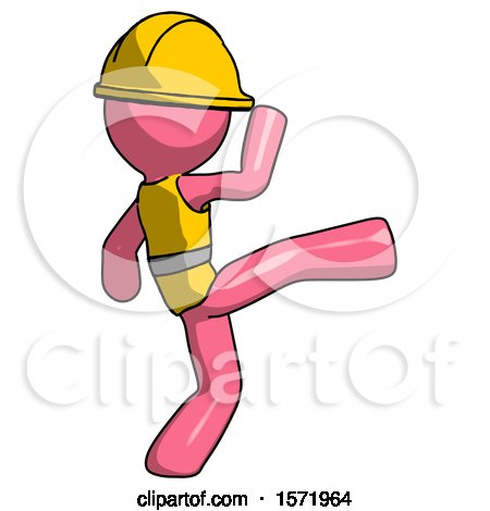 Pink Construction Worker Contractor Man Kick Pose by Leo Blanchette