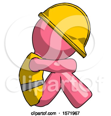 Pink Construction Worker Contractor Man Sitting with Head down Facing Sideways Right by Leo Blanchette