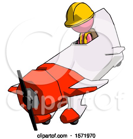 Pink Construction Worker Contractor Man in Geebee Stunt Plane Descending View by Leo Blanchette