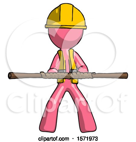 Pink Construction Worker Contractor Man Bo Staff Kung Fu Defense Pose by Leo Blanchette
