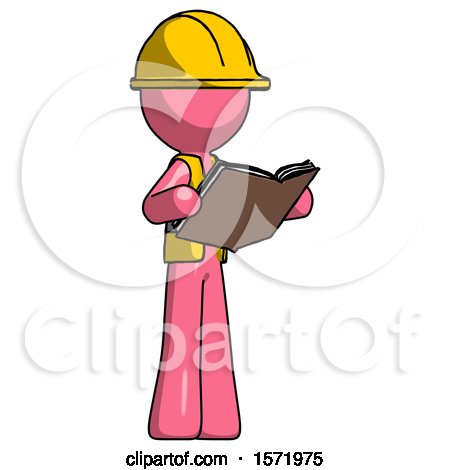 Pink Construction Worker Contractor Man Reading Book While Standing up Facing Away by Leo Blanchette
