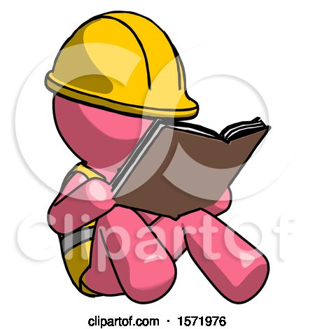 Pink Construction Worker Contractor Man Reading Book While Sitting down by Leo Blanchette